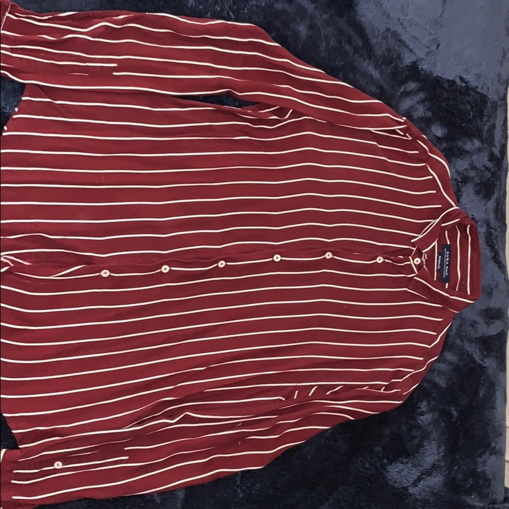 Striped Dark Red Long Sleeve Button Down Zara Men